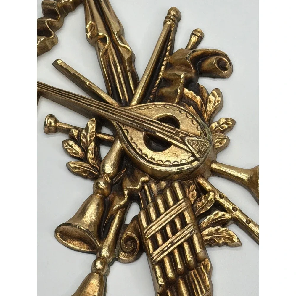 Vintage TMC2751 Gold Musical Instrument Wall Plaque Hollywood Regency Decor Gilt